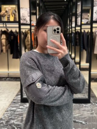 Moncler Grey Wool Blend Cardigan with Chest Pocket view 2