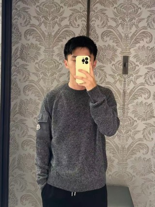 Moncler Grey Wool Blend Cardigan with Chest Pocket view 3