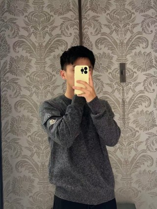 Moncler Grey Wool Blend Cardigan with Chest Pocket view 4