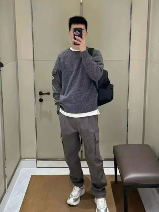 Moncler Grey Wool Blend Cardigan with Chest Pocket view 5