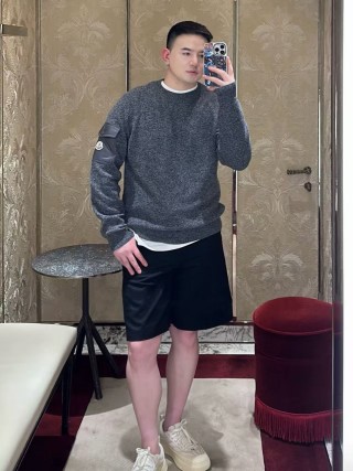 Moncler Grey Wool Blend Cardigan with Chest Pocket view 6