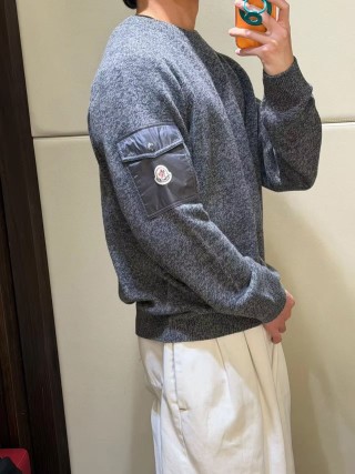Moncler Grey Wool Blend Cardigan with Chest Pocket view 8