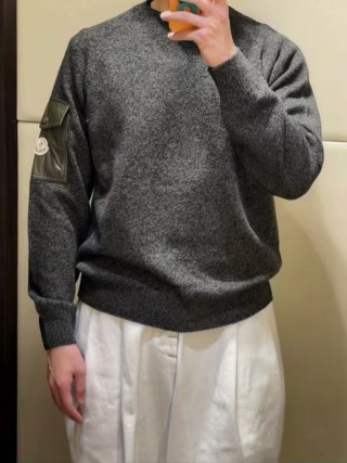 Moncler Grey Wool Blend Cardigan with Chest Pocket view 9