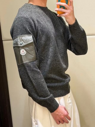 Moncler Grey Wool Blend Cardigan with Chest Pocket view 10