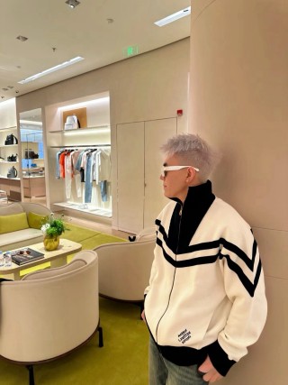 Essentials Cream & Black Stripe Track Jacket view 2
