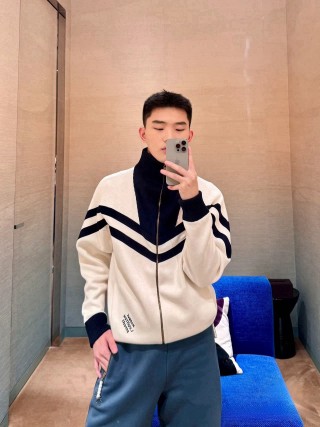 Essentials Cream & Black Stripe Track Jacket view 3