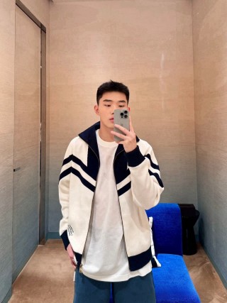 Essentials Cream & Black Stripe Track Jacket view 5