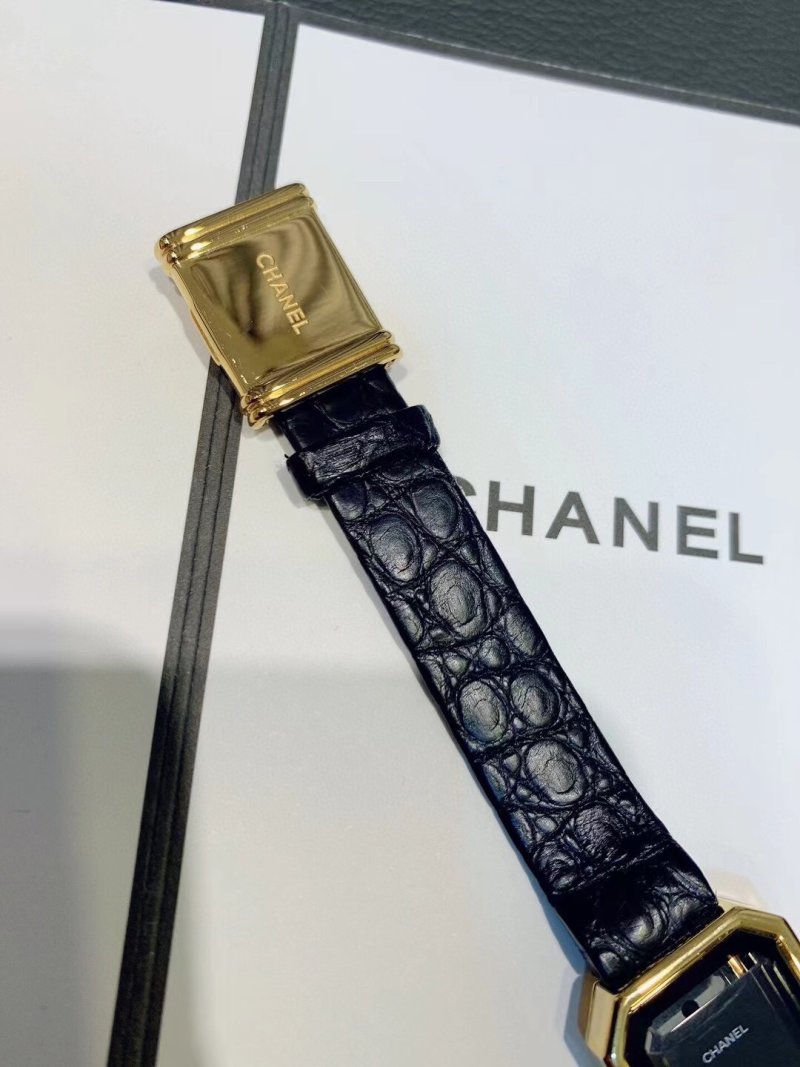 Chanel Premiere Gold & Black Leather Strap Watch view