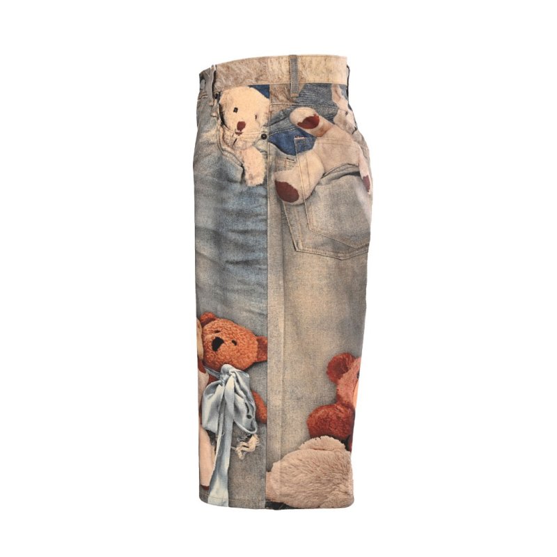 Acne Studios Teddy Bear Print Denim Shorts Blue view