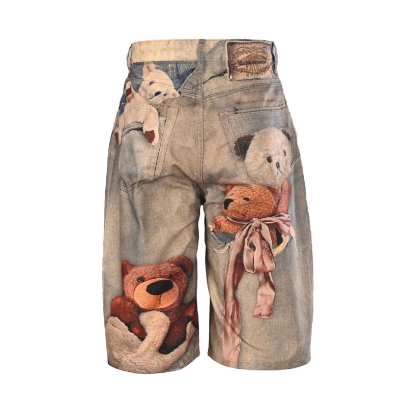 Acne Studios Teddy Bear Print Denim Shorts Blue view