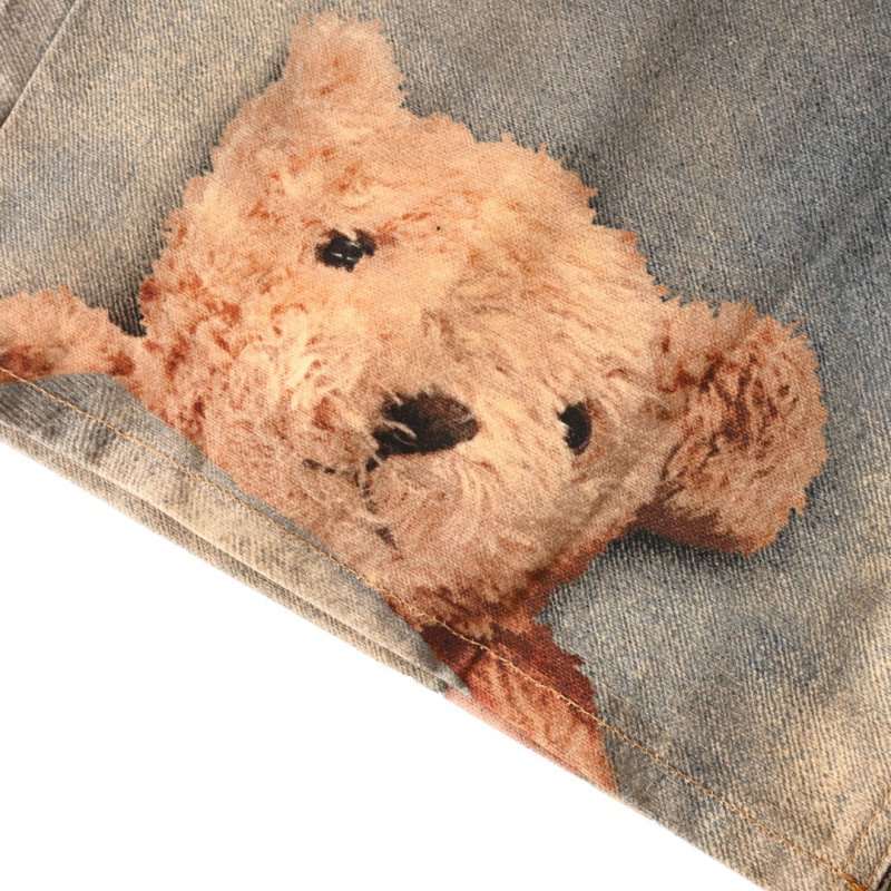 Acne Studios Teddy Bear Print Denim Shorts Blue view