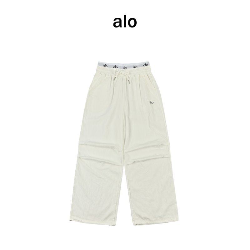 White Wide-Leg Drawstring Pants with Logo Waistband view