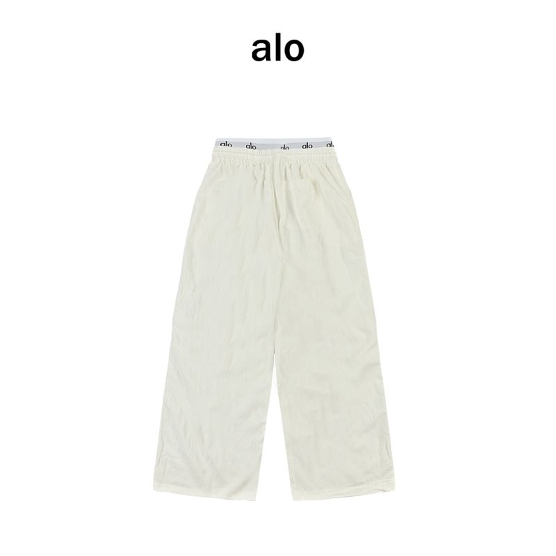 White Wide-Leg Drawstring Pants with Logo Waistband view