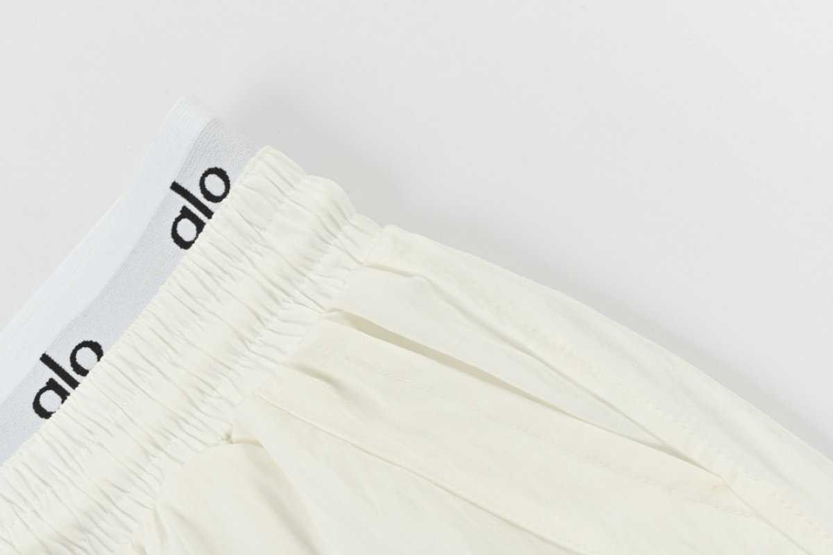 White Wide-Leg Drawstring Pants with Logo Waistband view