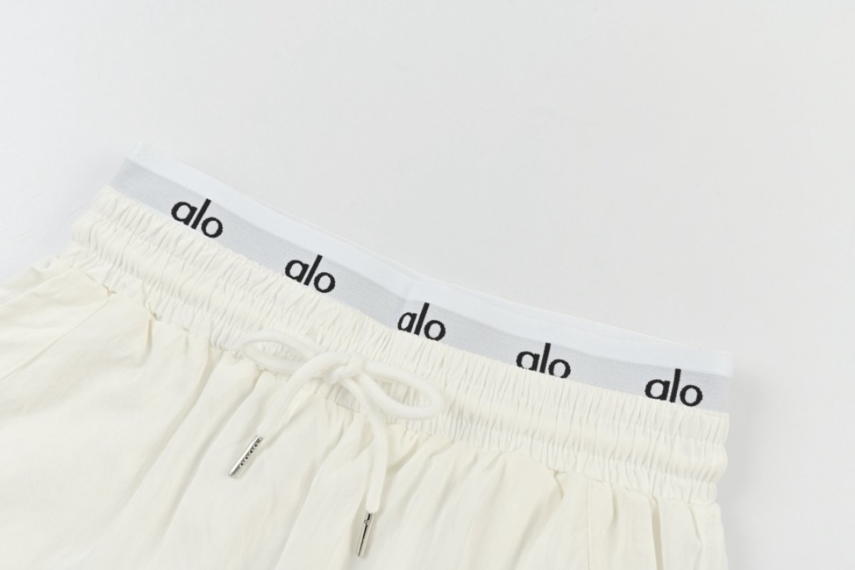 White Wide-Leg Drawstring Pants with Logo Waistband view