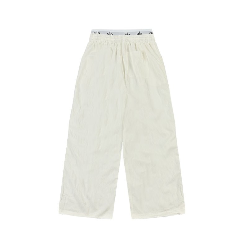White Wide-Leg Drawstring Pants with Logo Waistband view