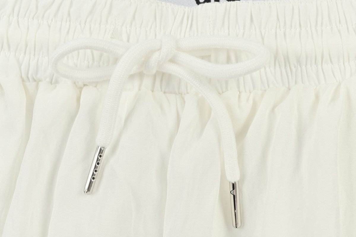 White Wide-Leg Drawstring Pants with Logo Waistband view