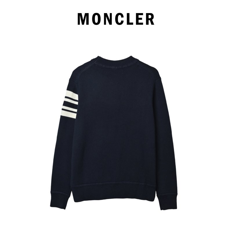 Moncler Black Logo Crew Neck Sweater with Stripe Detail view