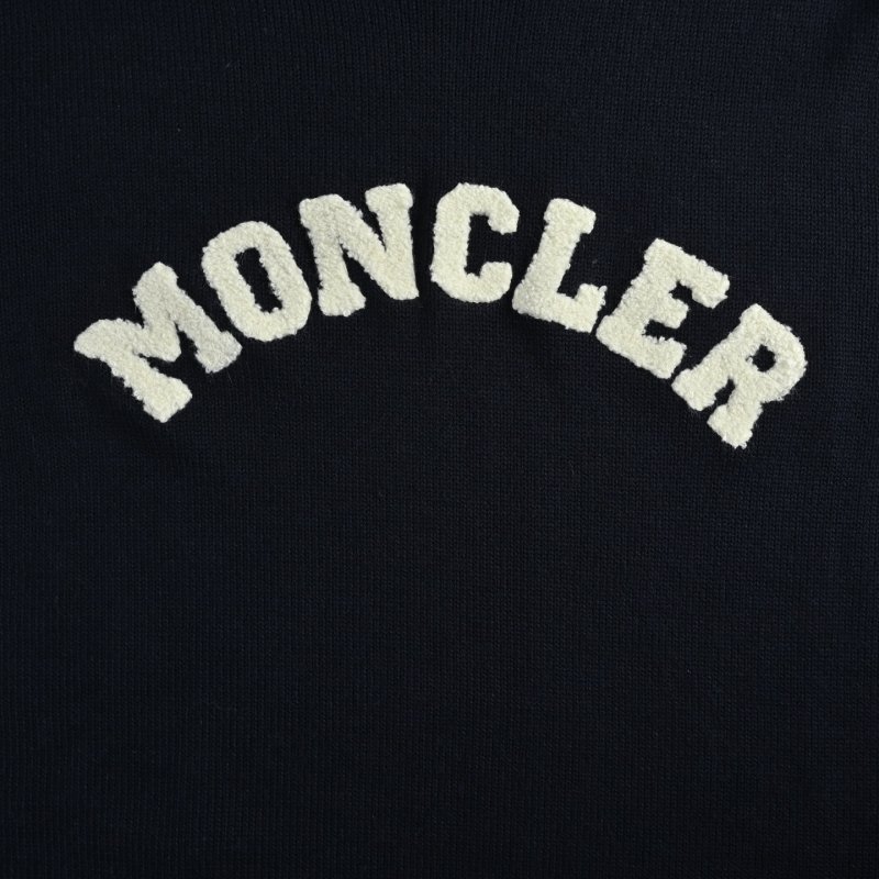 Moncler Black Logo Crew Neck Sweater with Stripe Detail view