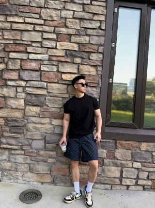Navy Monogram Print Shorts