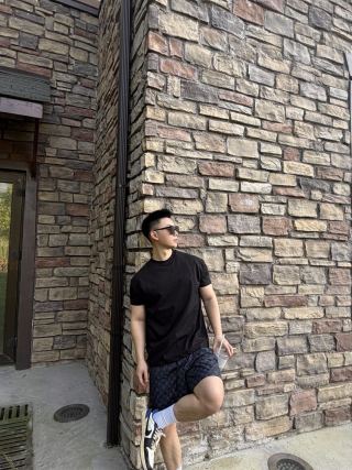 Navy Monogram Print Shorts view 2