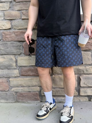 Navy Monogram Print Shorts view 3