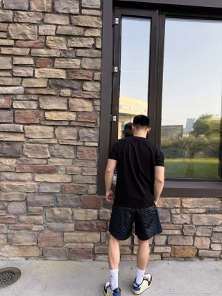 Navy Monogram Print Shorts view 5