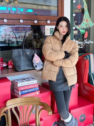 Beige Puffer Down Jacket – Warm Winter Coat view 2