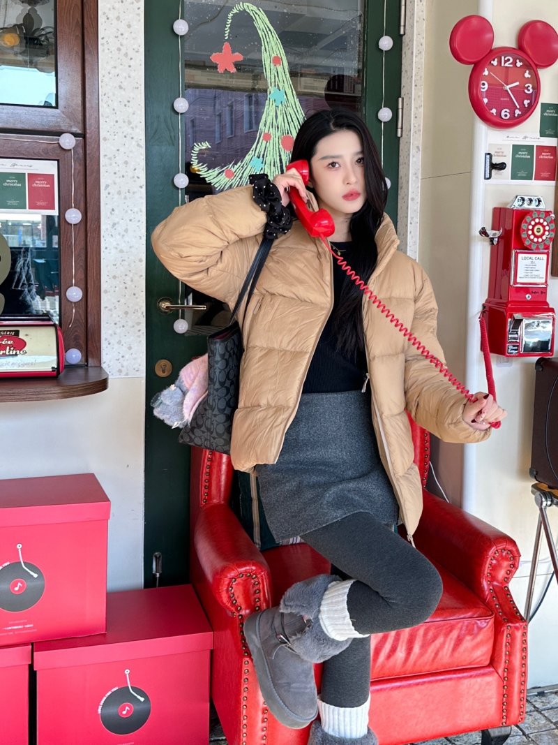 Beige Puffer Down Jacket – Warm Winter Coat view