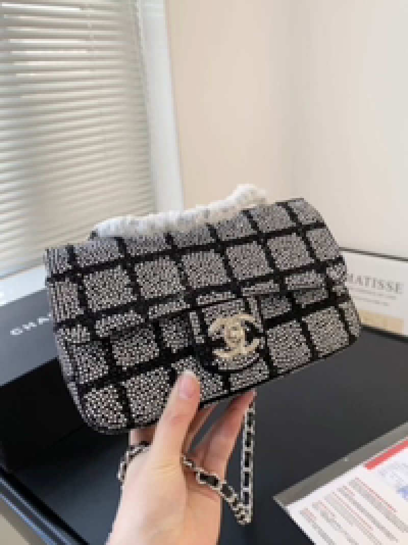 Chanel Classic Flap Quilted Tweed Black White Crossbody Bag