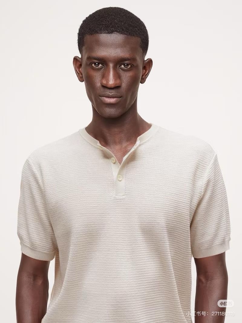 Cream Henley Short Sleeve T-Shirt view