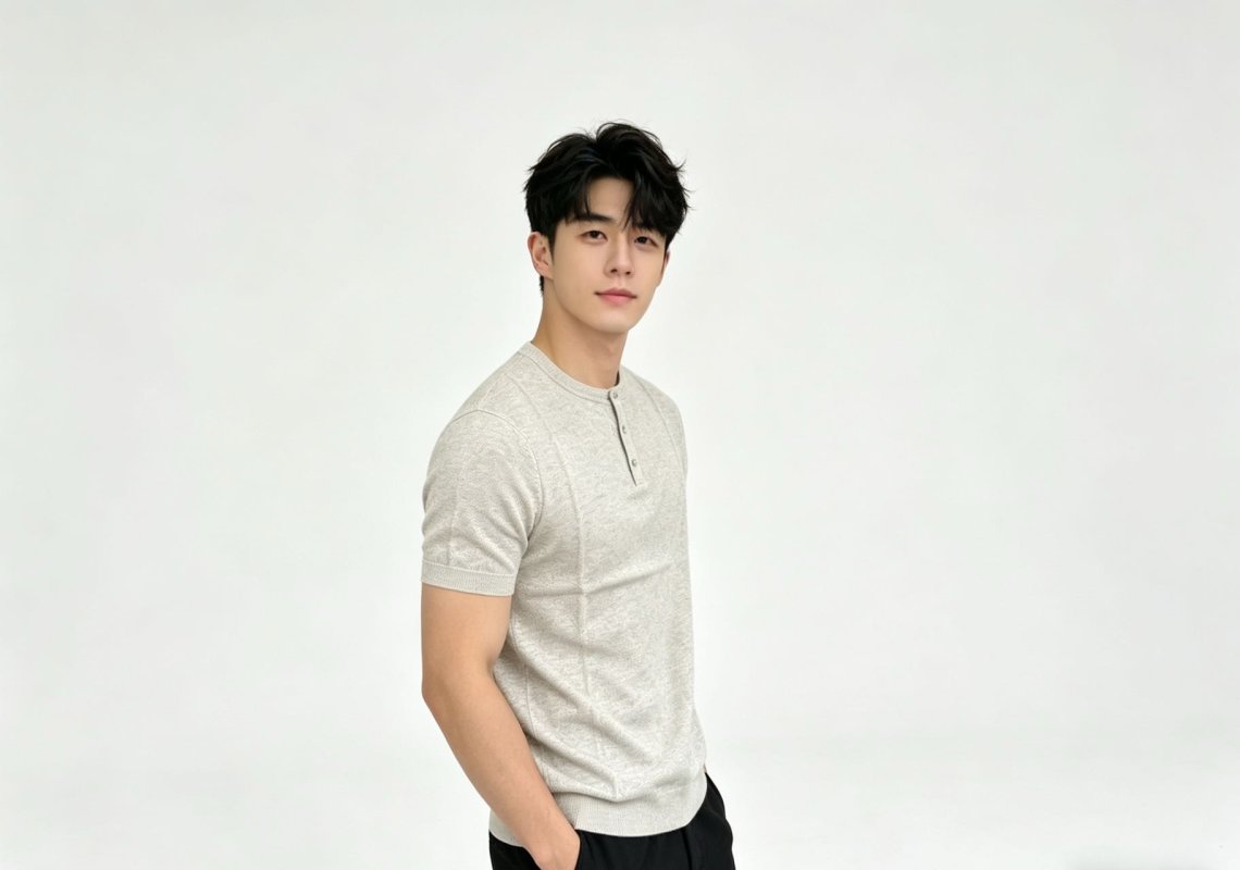 Cream Henley Short Sleeve T-Shirt view