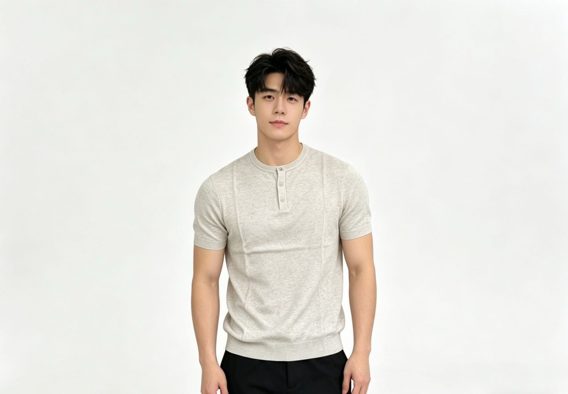 Cream Henley Short Sleeve T-Shirt view