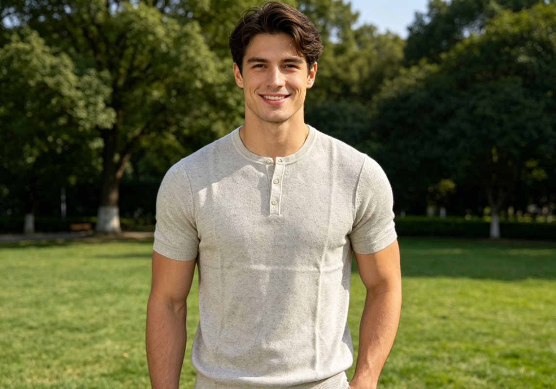 Cream Henley Short Sleeve T-Shirt view