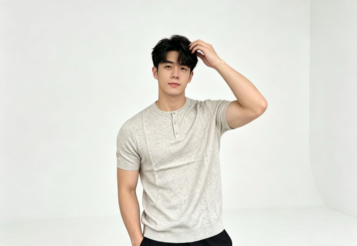 Cream Henley Short Sleeve T-Shirt view