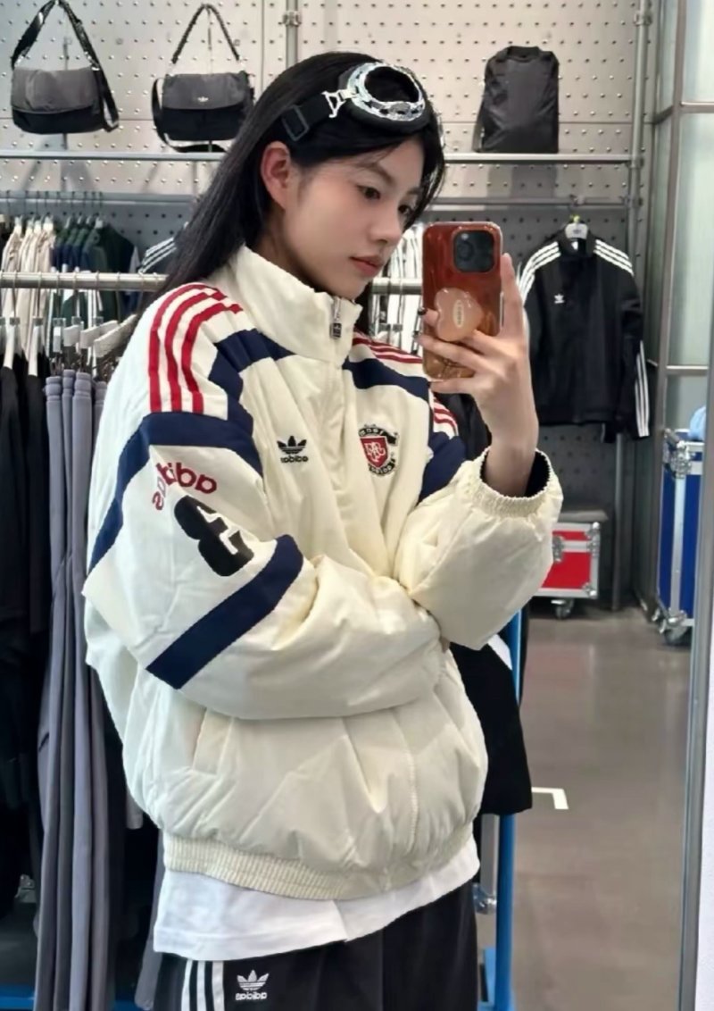 Adidas Cream Navy Red Stripe Puffer Jacket