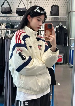 Adidas Cream Navy Red Stripe Puffer Jacket