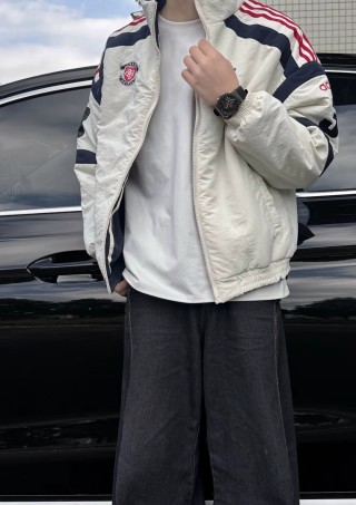 Adidas Cream Navy Red Stripe Puffer Jacket view 4