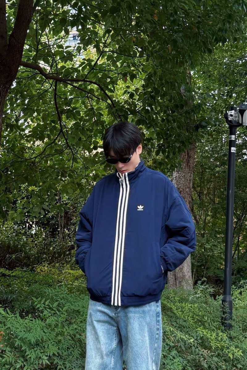 Adidas Cream Navy Red Stripe Puffer Jacket view