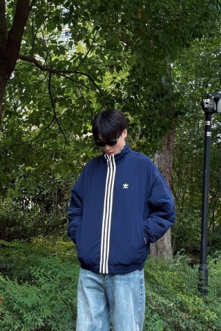 Adidas Cream Navy Red Stripe Puffer Jacket view 5