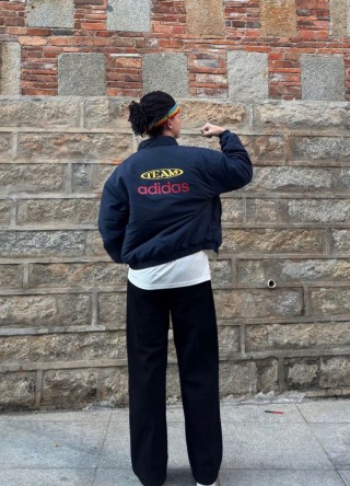 Adidas Cream Navy Red Stripe Puffer Jacket view 7