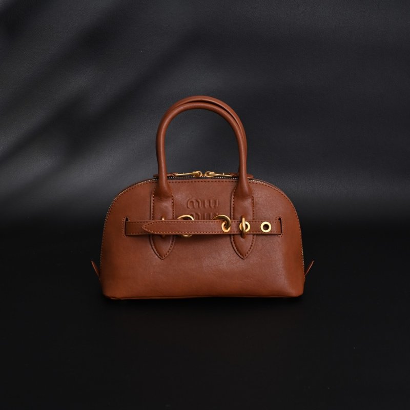 Miu Miu Shell Cognac Leather Top Handle Bag