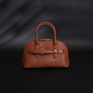 Miu Miu Shell Cognac Leather Top Handle Bag
