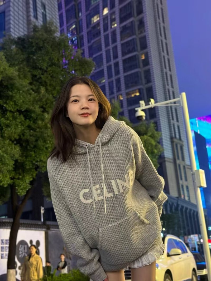 Celine Logo Waffle Knit Hoodie Grey