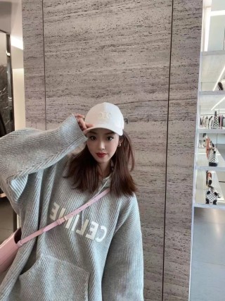 Celine Logo Waffle Knit Hoodie Grey view 3
