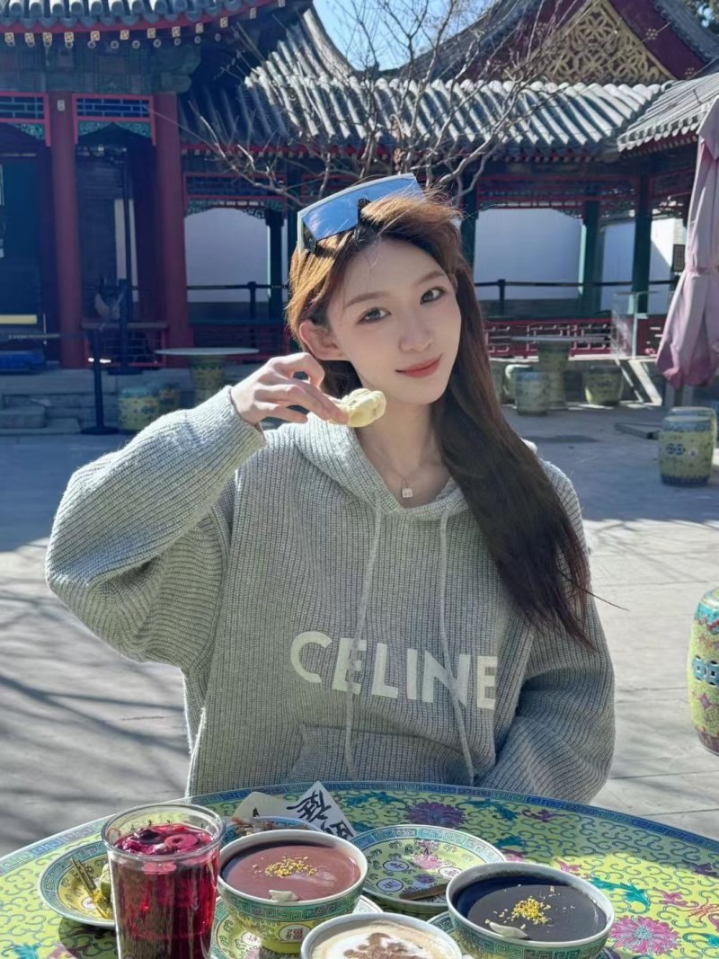 Celine Logo Waffle Knit Hoodie Grey view