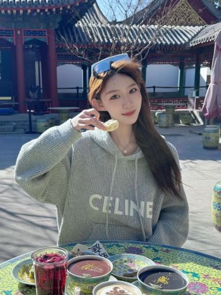 Celine Logo Waffle Knit Hoodie Grey view 7