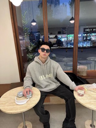 Celine Logo Waffle Knit Hoodie Grey view 8