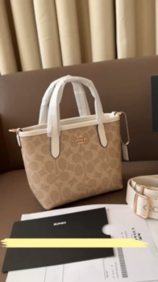 Coach Signature Monogram Tote Bag Beige & White