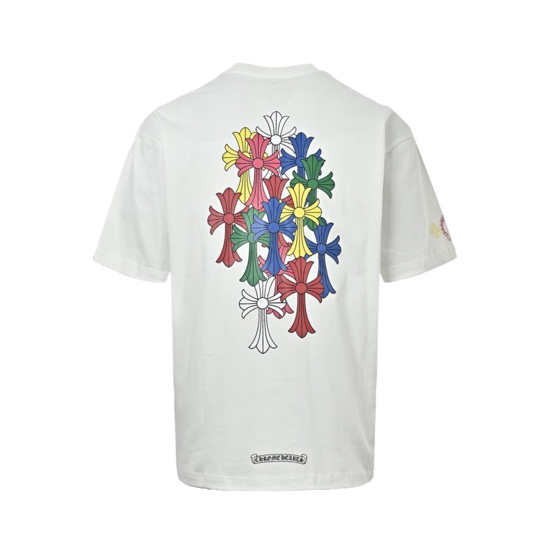 Colorful Floral Cross Print White T-Shirt view